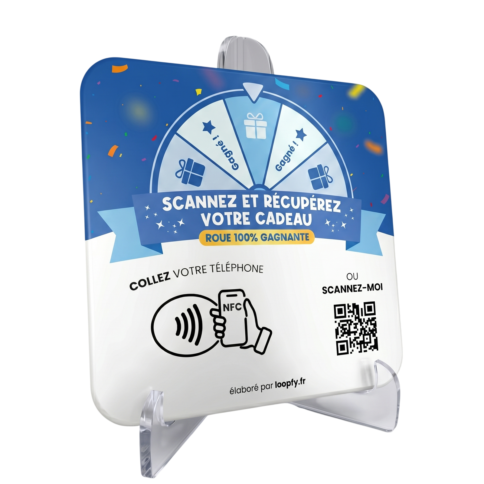 Plaque Loopfy sur présentoir à la caisse