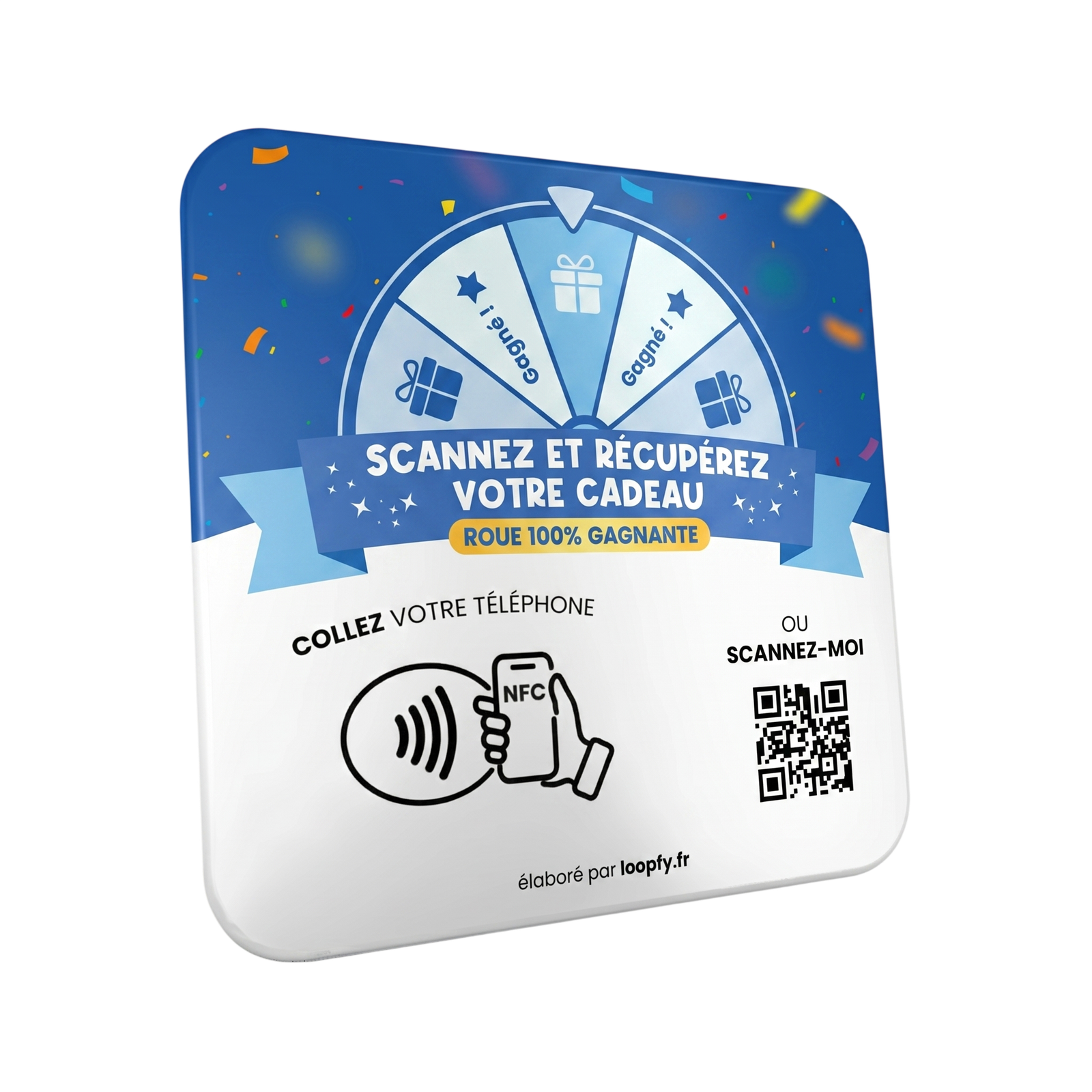 Plaque NFC Loopfy posée sur un comptoir